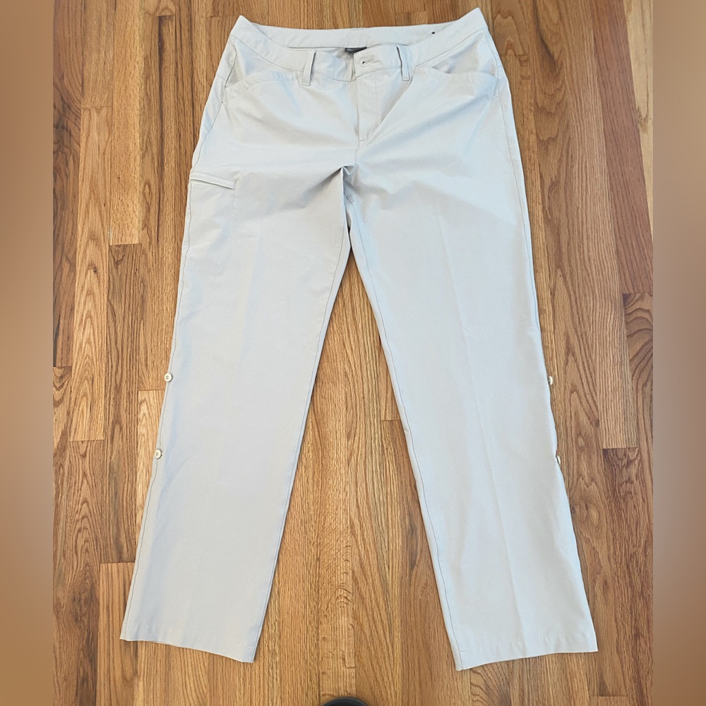Eddie Bauer Womens Pant 14 Creamy Beige Soft Travel Utility Adjustable Length